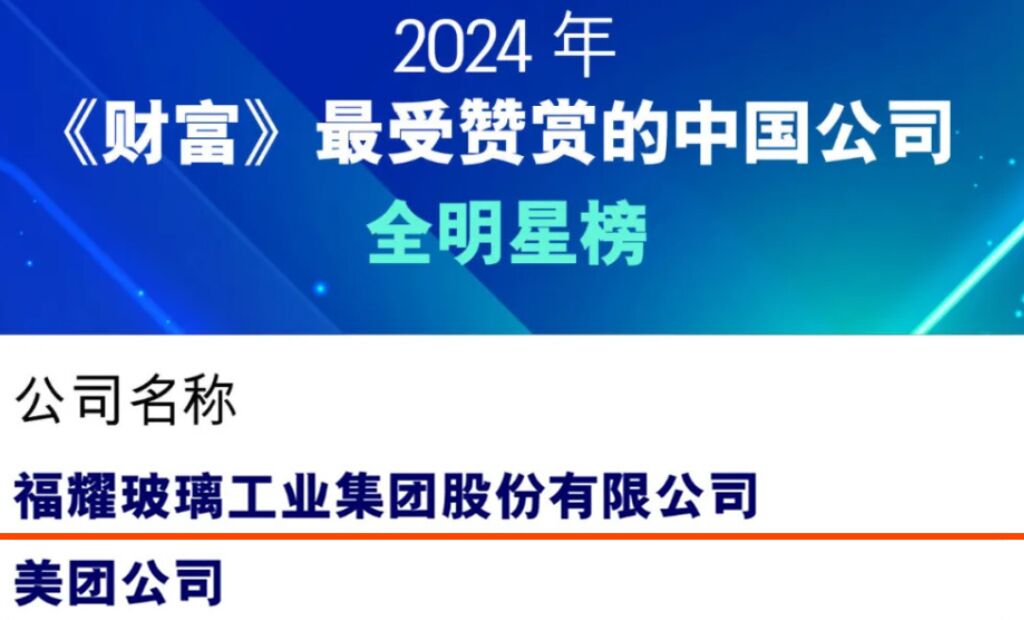 Fuyao Group Selected for 2024 Fortune's Most Admired Companies in China